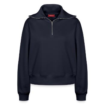 abstraktes Lotos Blüten Seerosen Graffiti - Relaxed Frauen Half Zip Sweatshirt – von SPREAD - Navy - Vorne - AI Model Female 172 light (172cm)