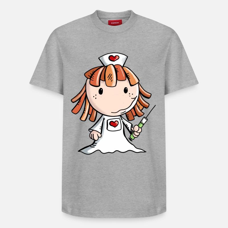 Krankenschwester Comic mit Herz und Spritze - Relaxed Unisex Supima Cotton T-Shirt – von SPREAD - Grau meliert