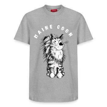 Cheerful Maine Coon - Cat - Main Coon - Cats - Relaxed Unisex Supima Cotton T-Shirt – by SPREAD - heather grey - Front - AI Model Female 172 dark (172cm) & AI Model Male 185 dark (185cm)