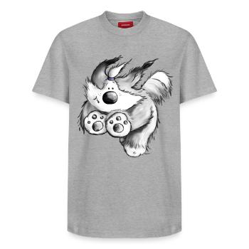 Flying Bearded Collie- Chien - T-shirt unisexe décontracté en coton Supima – de SPREAD - gris chiné - Devant - AI Model Female 172 dark (172cm) & AI Model Male 185 dark (185cm)
