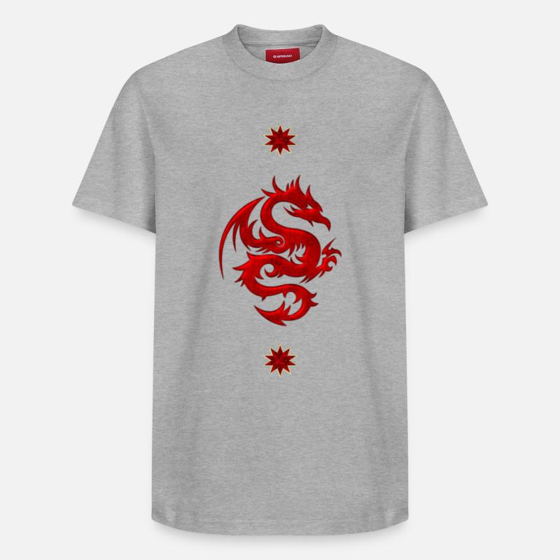 Dragon chinois rouge impressionnant - T-shirt unisexe décontracté en coton Supima – de SPREAD - gris chiné