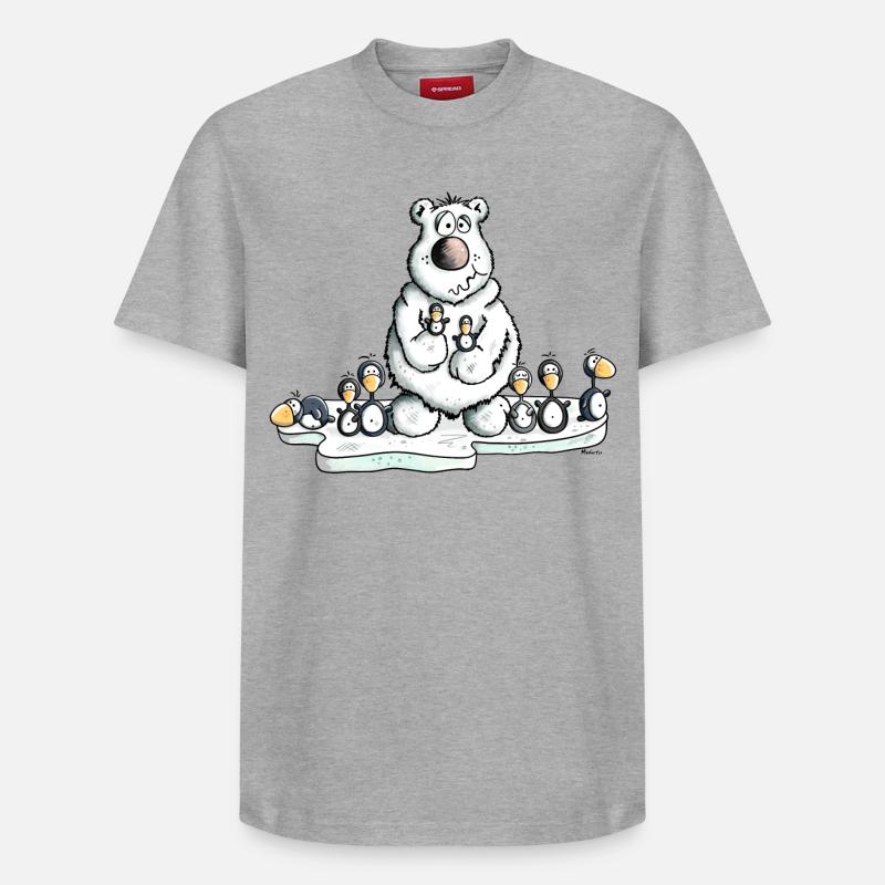 Eisbär mit Pinguinen - Relaxed Unisex Supima Cotton T-Shirt – von SPREAD - Grau meliert