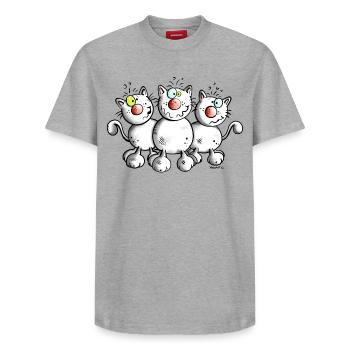 Trois Chats - T-shirt unisexe décontracté en coton Supima – de SPREAD - gris chiné - Devant - AI Model Female 172 dark (172cm) & AI Model Male 185 dark (185cm)