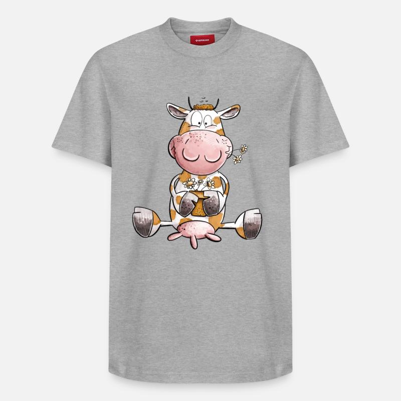 Vache avec des fleurs - T-shirt unisexe décontracté en coton Supima – de SPREAD - gris chiné