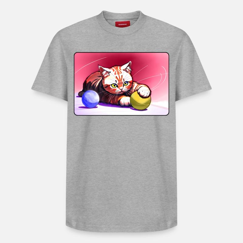 Rotgestreiftes Tigerkätzchen - Relaxed Unisex Supima Cotton T-Shirt – von SPREAD - Grau meliert