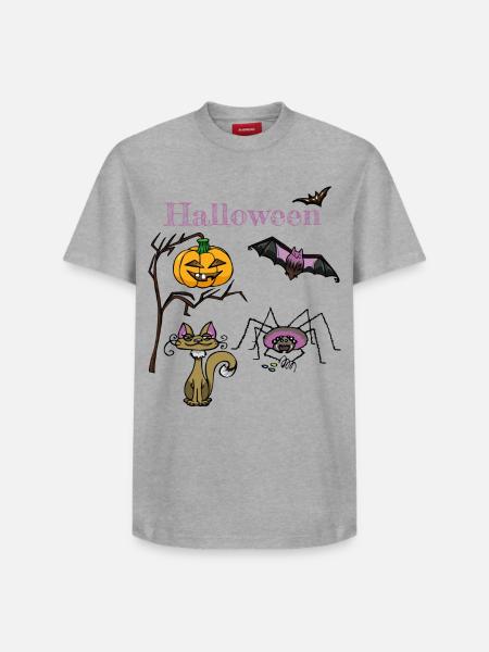 Halloween Pumpkin and Bat Design - Relaxed Unisex Supima Cotton T-Shirt – by SPREAD - heather grey