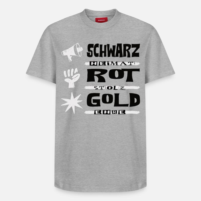 Schwarz Rot Gold - Relaxed Unisex Supima Cotton T-Shirt – von SPREAD - Grau meliert