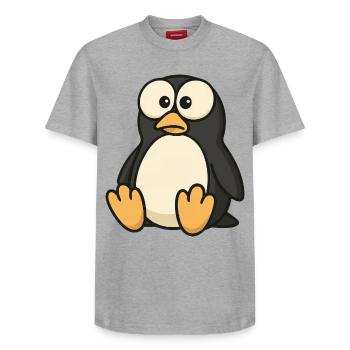 Lustiger verwirrter Pinguin mit Kulleraugen  - Relaxed Unisex Supima Cotton T-Shirt – von SPREAD - Grau meliert - Vorne - AI Model Female 172 dark (172cm) & AI Model Male 185 dark (185cm)