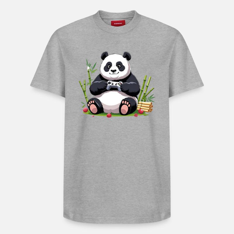 Niedlicher Panda mit Gaming-Controller - Relaxed Unisex Supima Cotton T-Shirt – von SPREAD - Grau meliert