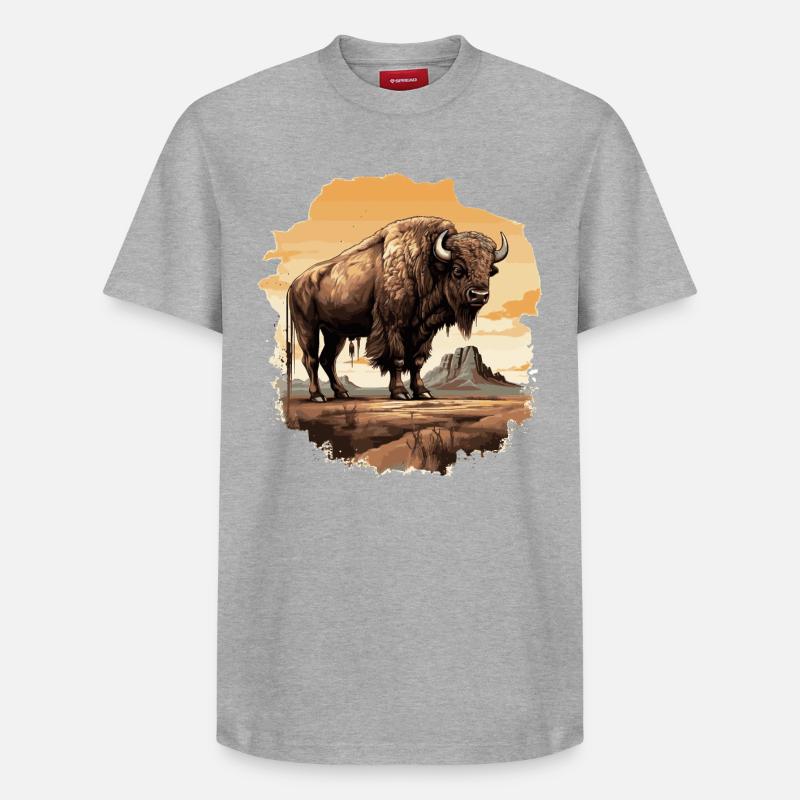 Majestischer Bison im Western-Stil - Relaxed Unisex Supima Cotton T-Shirt – von SPREAD - Grau meliert