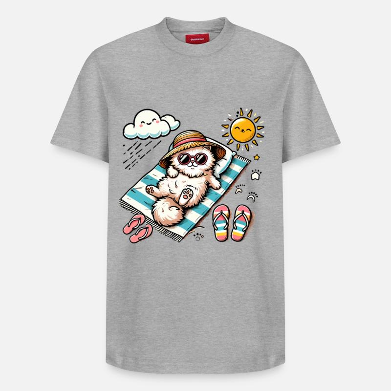 Plage Chat Relaxant Soleil - T-shirt unisexe décontracté en coton Supima – de SPREAD - gris chiné