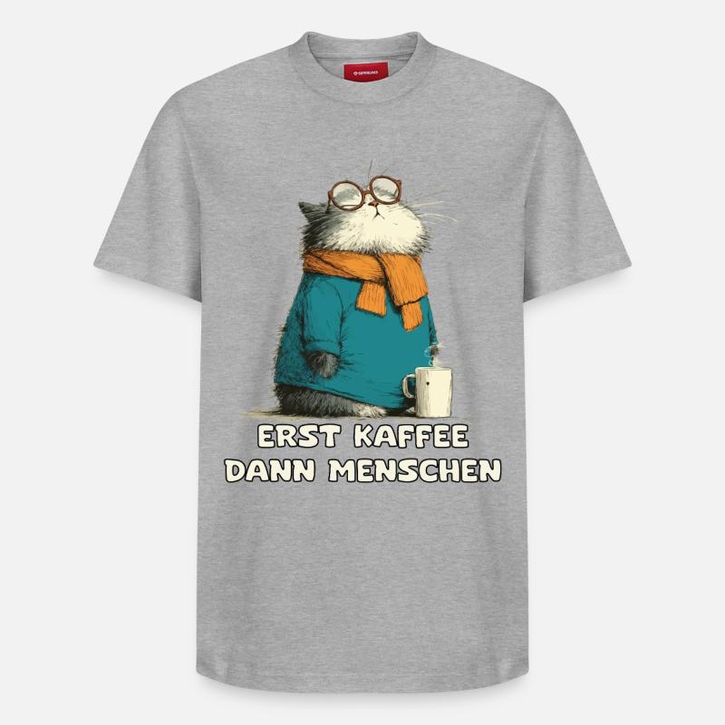 Erst Kaffee Dann Menschen Katze - Relaxed Unisex Supima Cotton T-Shirt – von SPREAD - Grau meliert