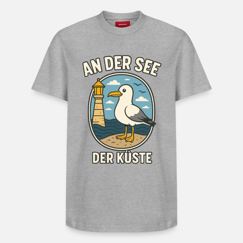 Mouette au phare côtier - T-shirt unisexe décontracté en coton Supima – de SPREAD - gris chiné