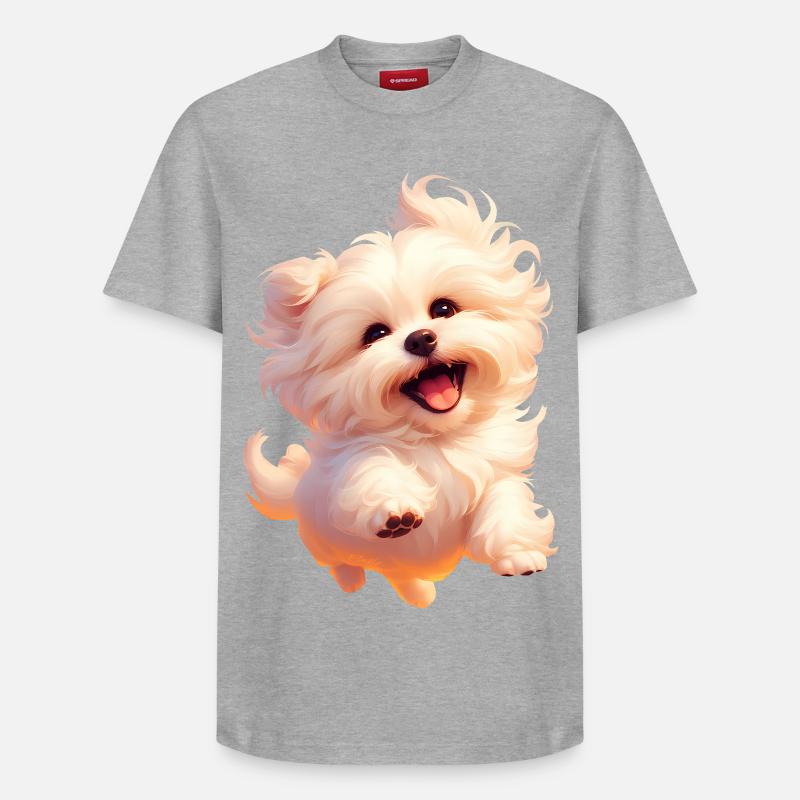 🐾 Chiot maltais 3 🐾 - T-shirt unisexe décontracté en coton Supima – de SPREAD - gris chiné