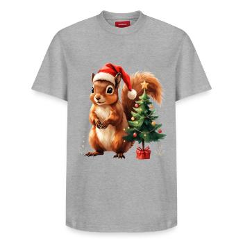 Christmas Squirrel Charm - Relaxed Unisex Supima Cotton T-Shirt – by SPREAD - heather grey - Front - AI Model Female 172 dark (172cm) & AI Model Male 185 dark (185cm)
