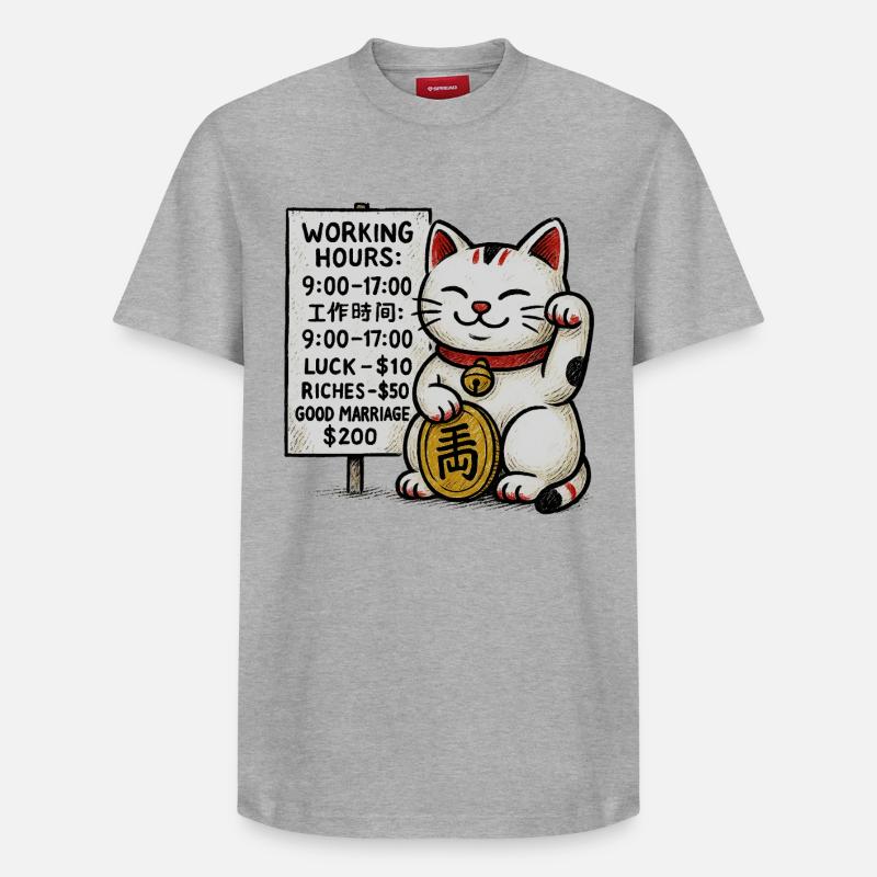 Lucky Cat Fortune Schild - Relaxed Unisex Supima Cotton T-Shirt – von SPREAD - Grau meliert