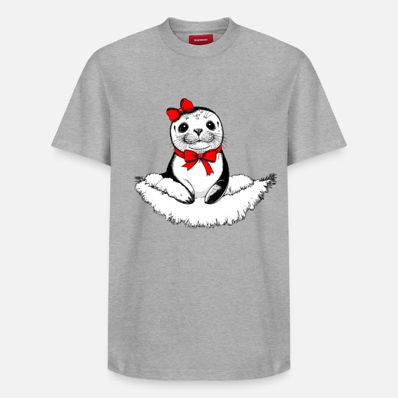 Phoque Bow-tiful – Édition de Noël - T-shirt unisexe décontracté en coton Supima – de SPREAD - gris chiné