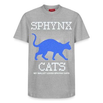 Hairless Sphynx Cat Funny  - Relaxed Unisex Supima Cotton T-Shirt – by SPREAD - heather grey - Front - AI Model Female 172 dark (172cm) & AI Model Male 185 dark (185cm)