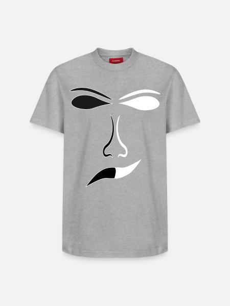 Abstract Face Lines Contrast Mask - Relaxed Unisex Supima Cotton T-Shirt – by SPREAD - heather grey