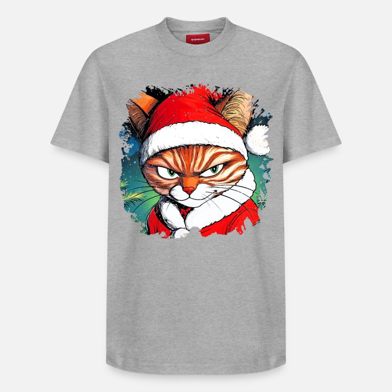 Chat de Noël - T-shirt unisexe décontracté en coton Supima – de SPREAD - gris chiné
