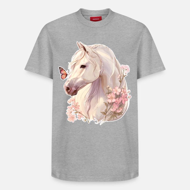 Cheval avec papillon - T-shirt unisexe décontracté en coton Supima – de SPREAD - gris chiné