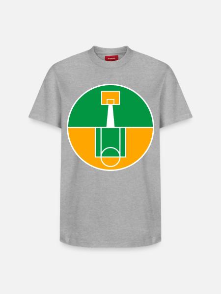Rundes Basketballfeld-Emblem - Relaxed Unisex Supima Cotton T-Shirt – von SPREAD - Grau meliert