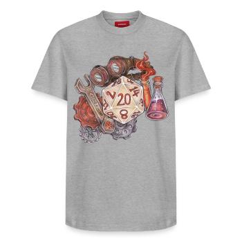 Jeu de rôle : D20 D, Artisan de cadeaux de dés sur table - T-shirt unisexe décontracté en coton Supima – de SPREAD - gris chiné - Devant - AI Model Female 172 dark (172cm) & AI Model Male 185 dark (185cm)