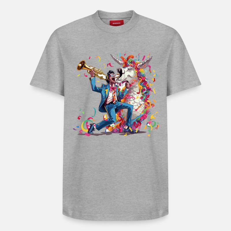 Trompeter und Regenbogen-Einhorn - Relaxed Unisex Supima Cotton T-Shirt – von SPREAD - Grau meliert