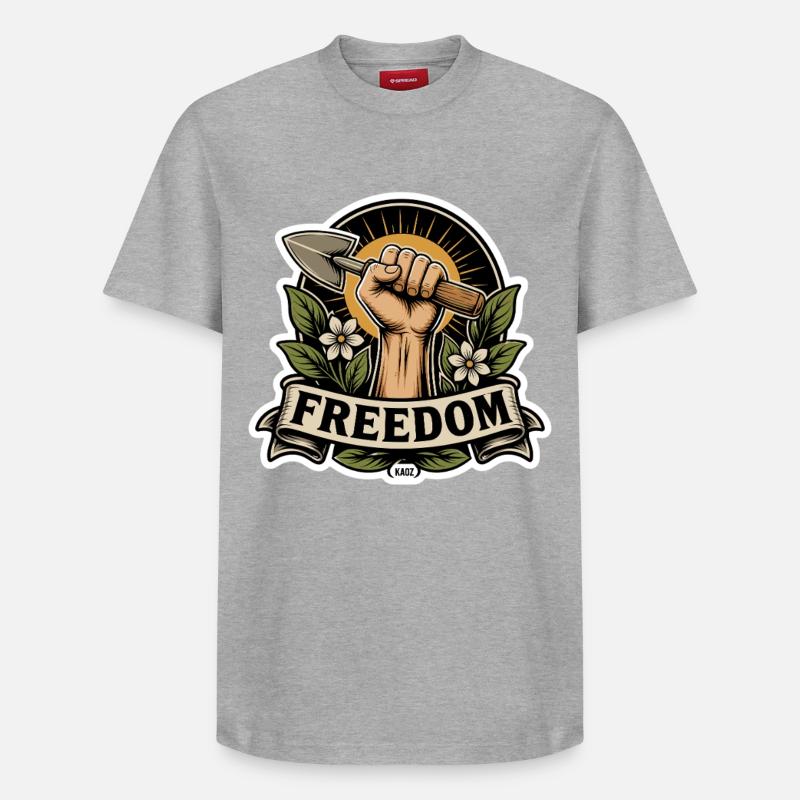 Freiheitsfaust-Emblem mit Schaufel - Relaxed Unisex Supima Cotton T-Shirt – von SPREAD - Grau meliert