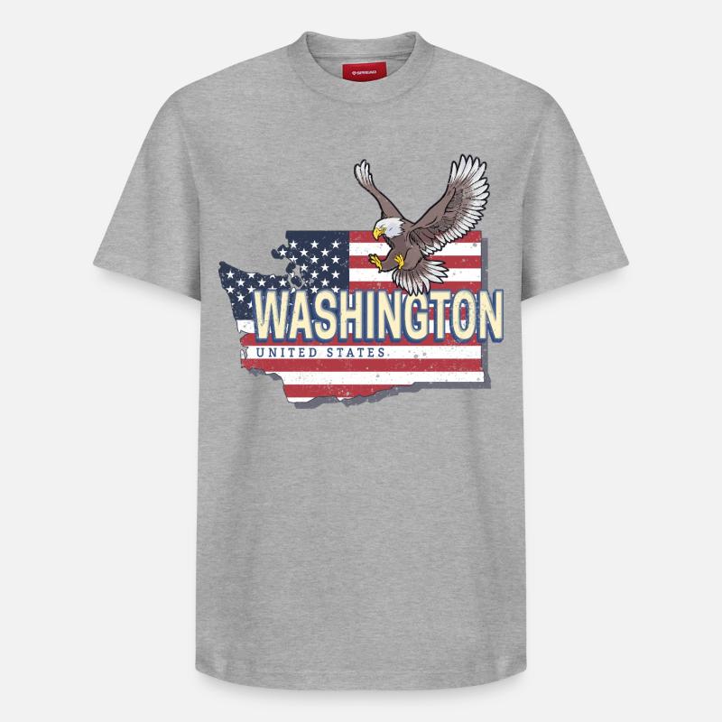 Washington, États-Unis, États-Unis avec carte - T-shirt unisexe décontracté en coton Supima – de SPREAD - gris chiné
