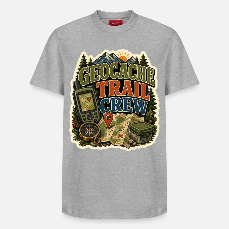 GEOCACHE TRAIL CREW - Relaxed Unisex Supima Cotton T-Shirt – von SPREAD - Grau meliert