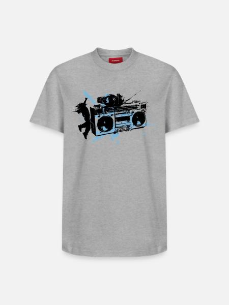 Blauer Grunge-Splash-Boombox - Relaxed Unisex Supima Cotton T-Shirt – von SPREAD - Grau meliert