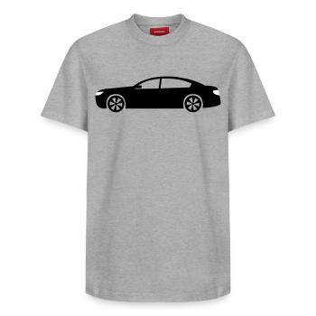 Voiture - T-shirt unisexe décontracté en coton Supima – de SPREAD - gris chiné - Devant - AI Model Female 172 dark (172cm) & AI Model Male 185 dark (185cm)