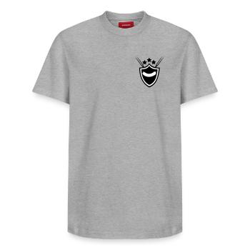 Saucisse grillée - T-shirt unisexe décontracté en coton Supima – de SPREAD - gris chiné - Devant - AI Model Female 172 dark (172cm) & AI Model Male 185 dark (185cm)