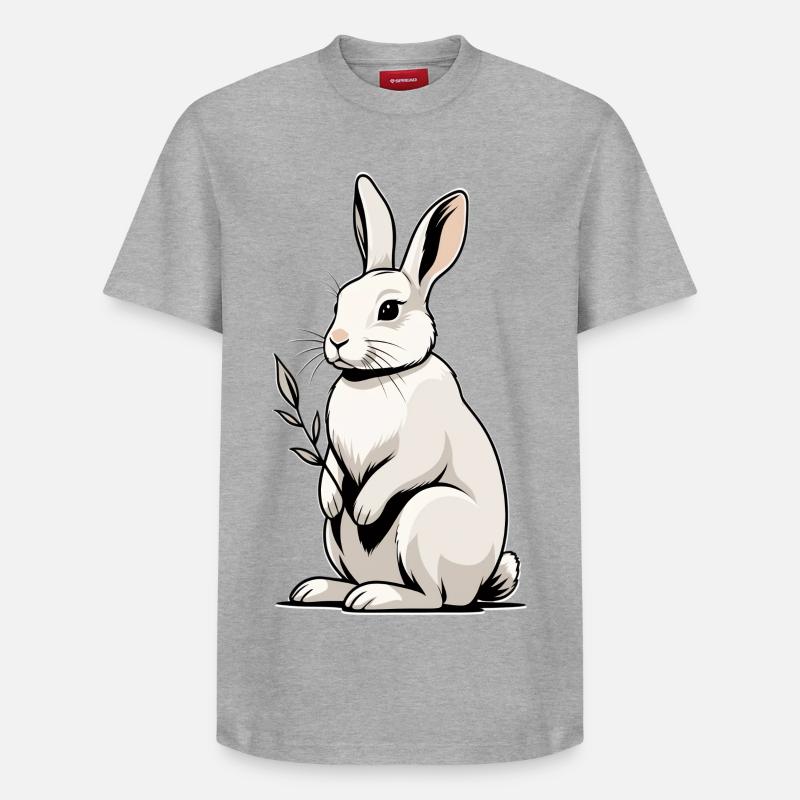 Lapin blanc à plante feuillue - T-shirt unisexe décontracté en coton Supima – de SPREAD - gris chiné