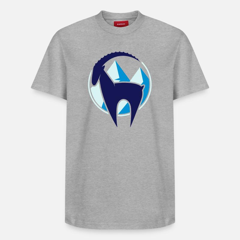 Steinbock und Gebirge Button - Relaxed Unisex Supima Cotton T-Shirt – von SPREAD - Grau meliert