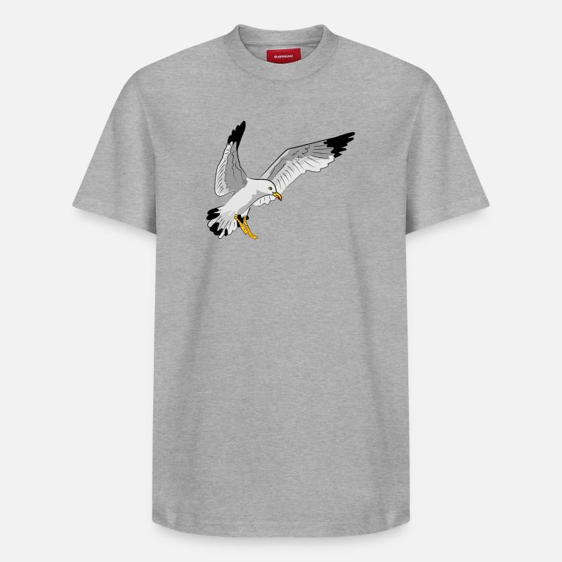 Stilvolle Seevogel Silhouette einer Möwe - Relaxed Unisex Supima Cotton T-Shirt – von SPREAD - Grau meliert