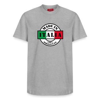 MADE IN ITALIA ITALY Italien Italia Geschenk - Relaxed Unisex Supima Cotton T-Shirt – von SPREAD - Grau meliert - Vorne - AI Model Female 172 dark (172cm) & AI Model Male 185 dark (185cm)
