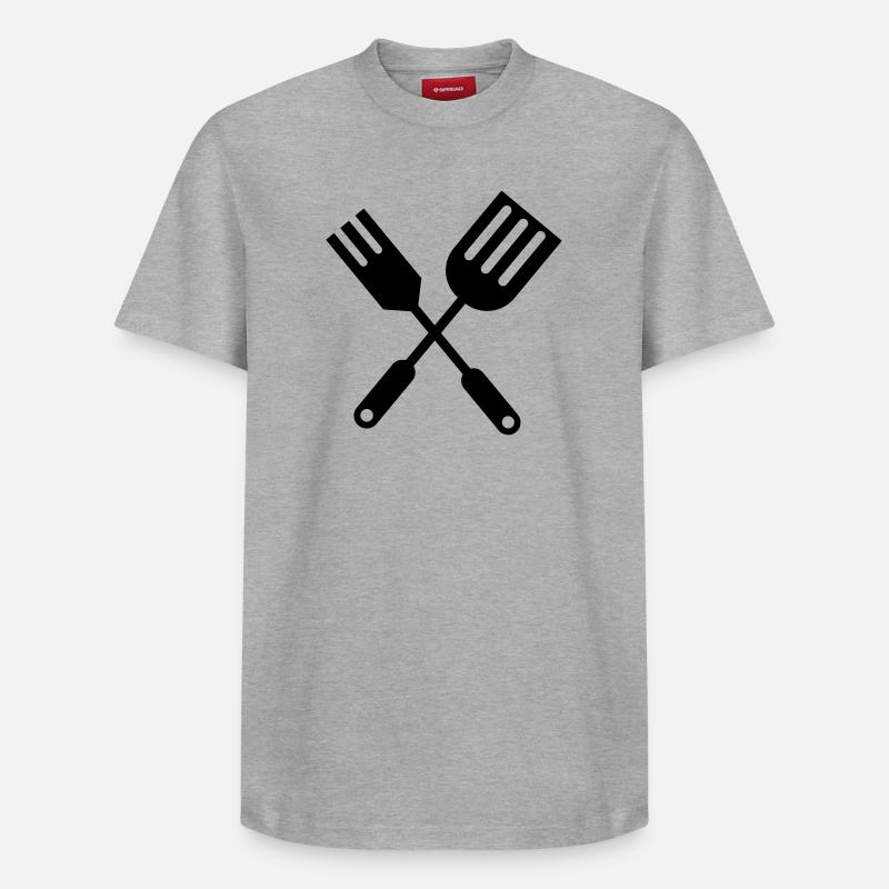 BBQ Küchenbesteck - Relaxed Unisex Supima Cotton T-Shirt – von SPREAD - Grau meliert