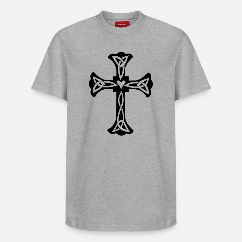 Croix celtique avec cœur - T-shirt unisexe décontracté en coton Supima – de SPREAD - gris chiné