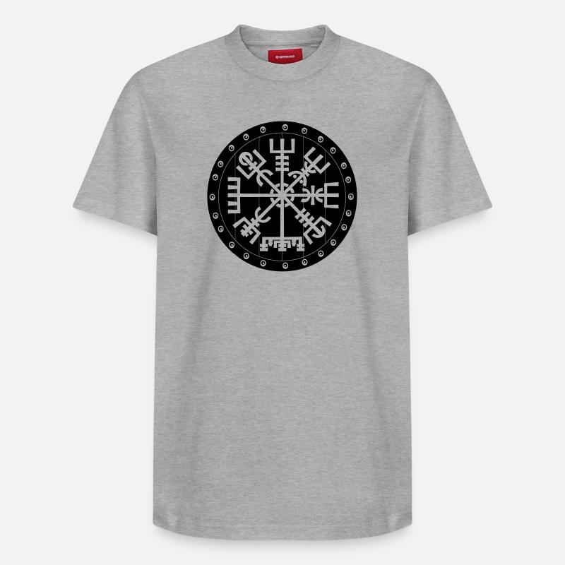 Vegvisir Wikinger-Compas im Vikng-Schild - Relaxed Unisex Supima Cotton T-Shirt – von SPREAD - Grau meliert