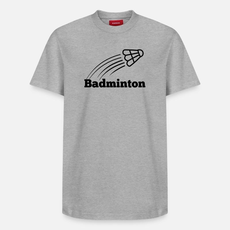 Badmintontext mit hochfliegendem Shuttle - Relaxed Unisex Supima Cotton T-Shirt – von SPREAD - Grau meliert