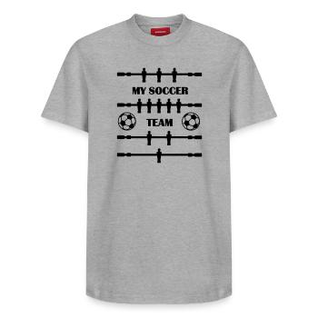 Baby-foot mon équipe de football - T-shirt unisexe décontracté en coton Supima – de SPREAD - gris chiné - Devant - AI Model Female 172 dark (172cm) & AI Model Male 185 dark (185cm)