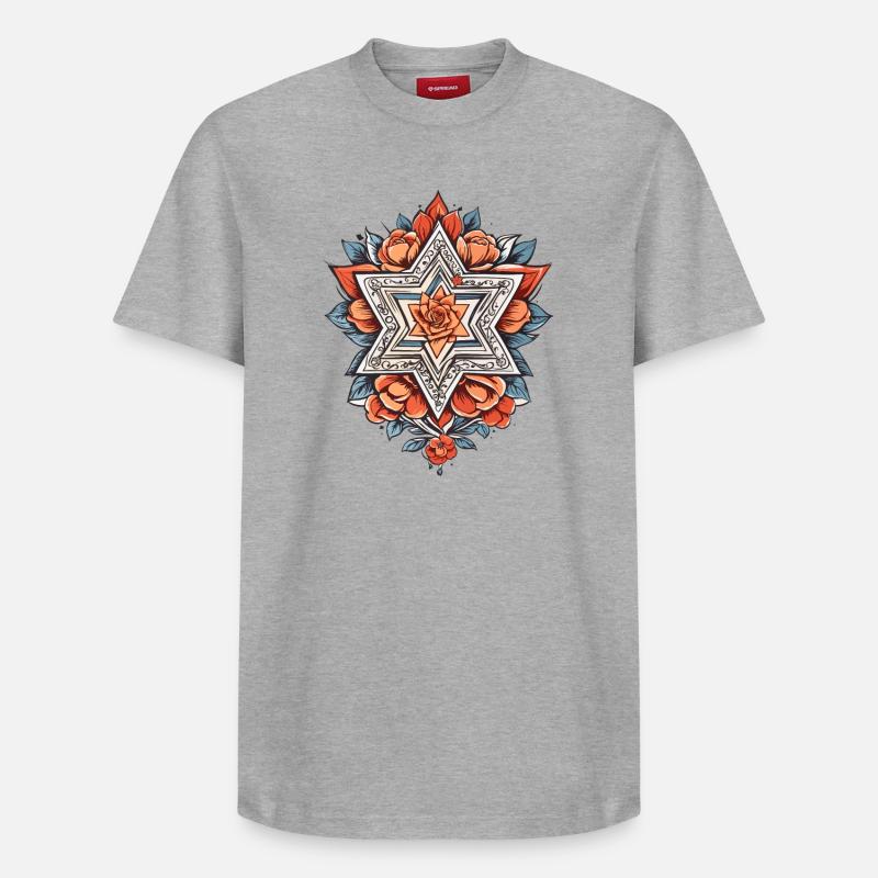 Étoile juive avec des fleurs - T-shirt unisexe décontracté en coton Supima – de SPREAD - gris chiné