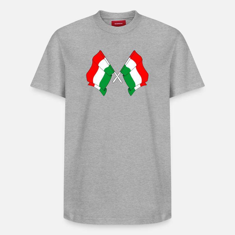 Deux drapeaux Hongrie - T-shirt unisexe décontracté en coton Supima – de SPREAD - gris chiné