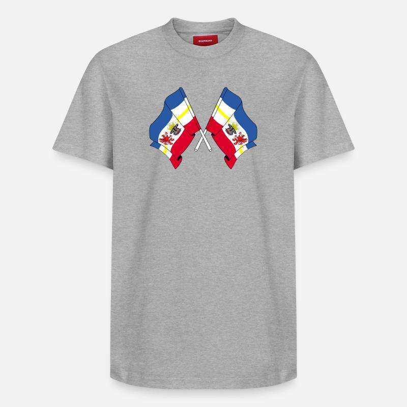 Deux drapeaux Mecklembourg-Poméranie-Occidentale - T-shirt unisexe décontracté en coton Supima – de SPREAD - gris chiné