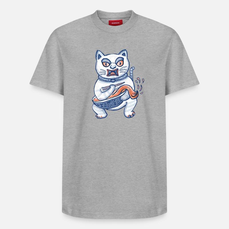 Chat chanceux avec des ramen - T-shirt unisexe décontracté en coton Supima – de SPREAD - gris chiné