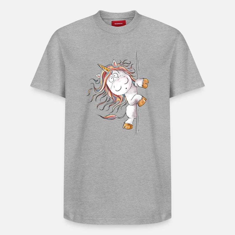 Drolliges Regenbogen Einhorn Fantasy - Relaxed Unisex Supima Cotton T-Shirt – von SPREAD - Grau meliert