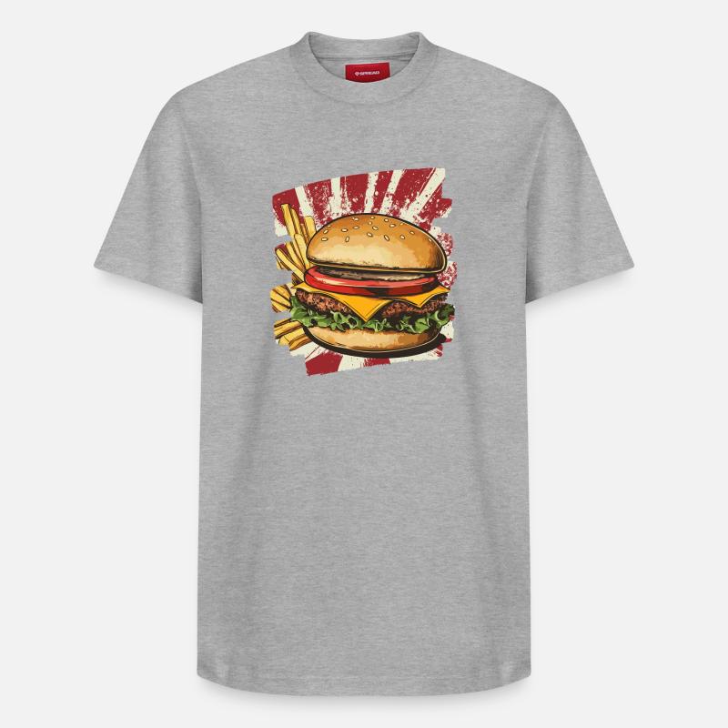 Burger und Fritten Retro - Relaxed Unisex Supima Cotton T-Shirt – von SPREAD - Grau meliert