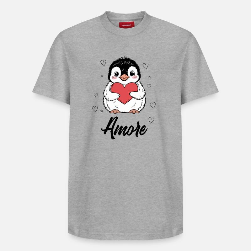 Pingouin mignon avec cœur - T-shirt unisexe décontracté en coton Supima – de SPREAD - gris chiné